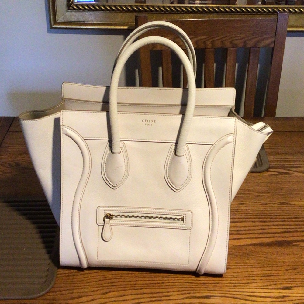 Celine White Leather Tote Bag